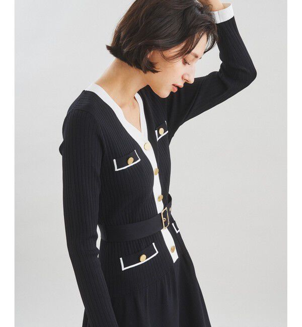  「バイカラーフレアニットワンピース」|ワンピース|