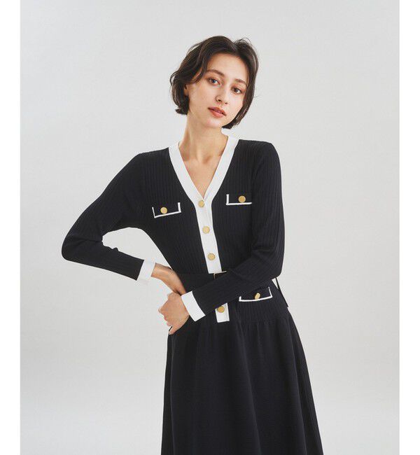  「バイカラーフレアニットワンピース」|ワンピース|