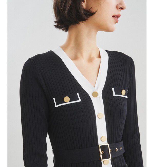  「バイカラーフレアニットワンピース」|ワンピース|