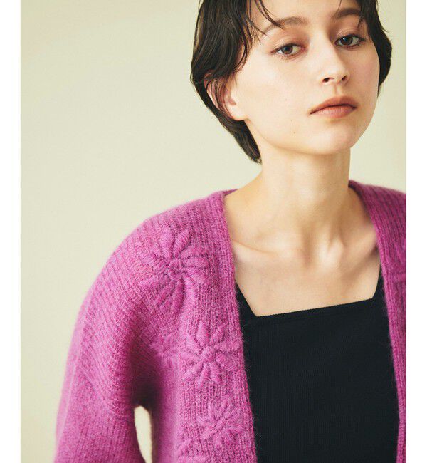 GRACE CONTINENTAL「モヘヤフラワーニットカーディガン」|カーディガン|