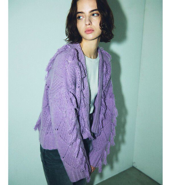 GRACE CONTINENTAL「フリンジショートニットカーディガン」|カーディガン|ラベンダー