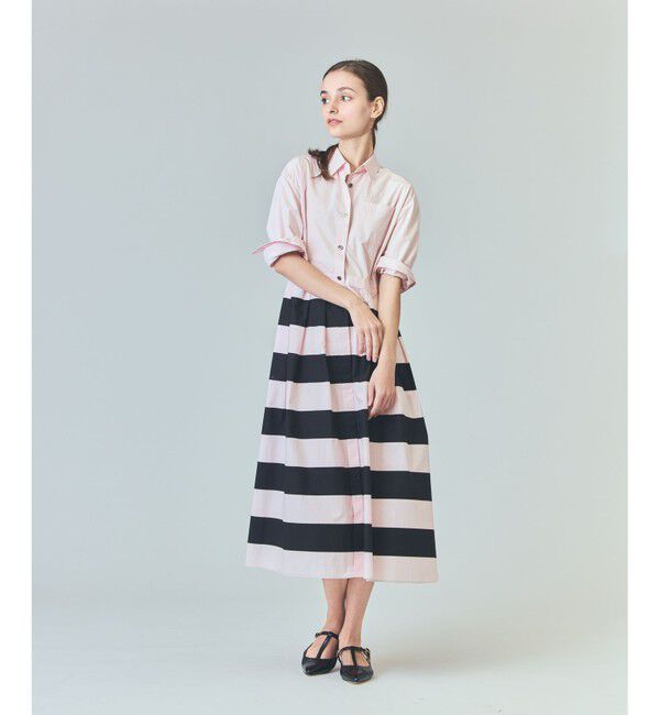  「ボーダーコンビシャツワンピース」|ワンピース|