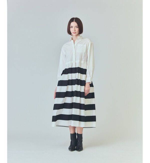  「ボーダーコンビシャツワンピース」|ワンピース|