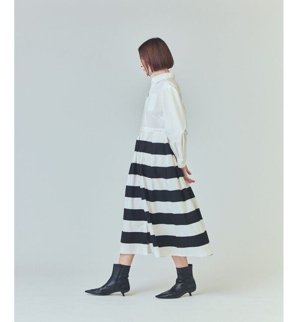  「ボーダーコンビシャツワンピース」|ワンピース|