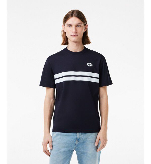 LACOSTE「フロントボーダーバックプリントTシャツ」|Tシャツ・カットソー|ダークネイビー