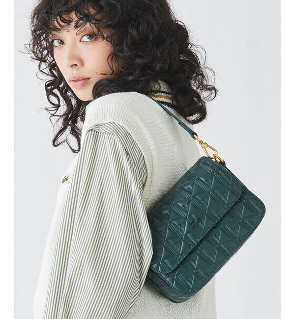 LACOSTE「マヘキ レザーメッセンジャーバッグ / ショルダーバッグ」|ショルダー・メッセンジャー|モスグリーン