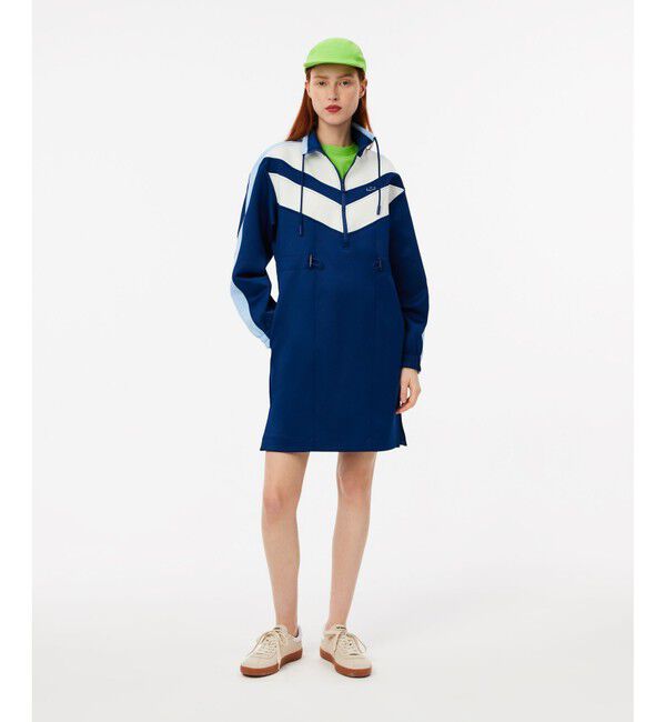 LACOSTE「ライン切り替え トラックジャケットドレス / ハーフジップワンピース」|ワンピース|ダークブルー