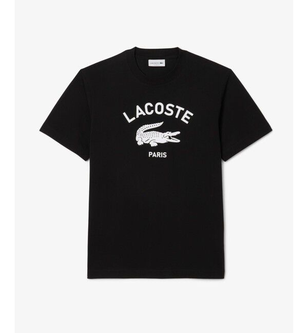 LACOSTE「ヘビーウェイト アーチネームカレッジロゴプリント 半袖Tシャツ」|Tシャツ・カットソー|ブラック