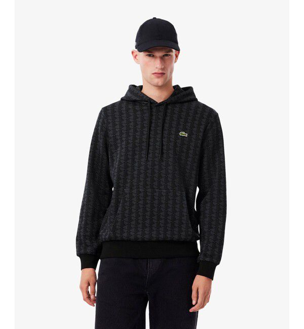 LACOSTE「オールオーバーモノグラムスウェットフーディー」|パーカー|ブラック