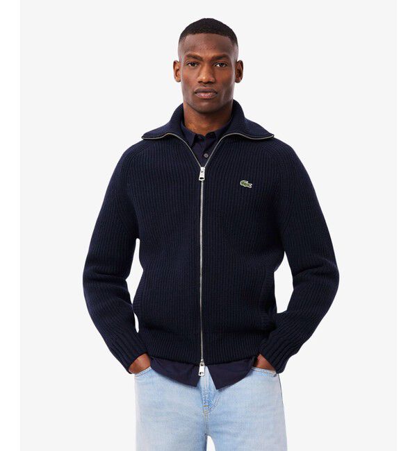 LACOSTE「ミドルゲージハイネックジップウールセーター / ドライバーズニット」|ニット・セーター|ネイビー