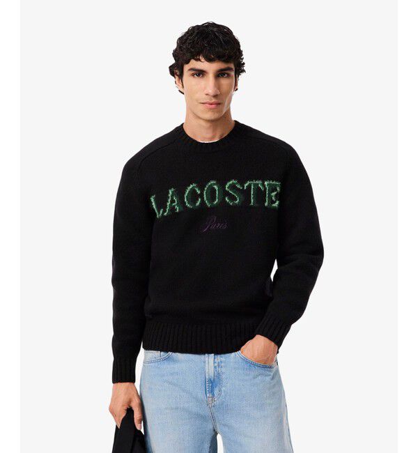 LACOSTE「ブランドネームロゴシャギーニッティングセーター」|ニット・セーター|ブラック