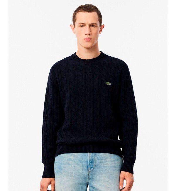 LACOSTE「ミドルゲージ ウールケーブルニット」|ニット・セーター|ネイビー