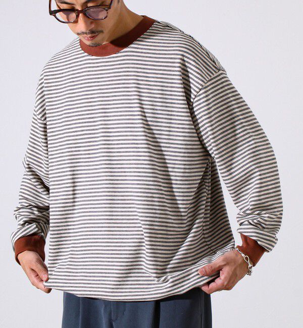 GLOSTER「【配色リブが映える主役ボーダー】Helloボーダー ロングスリーブTシャツ」|Tシャツ・カットソー|