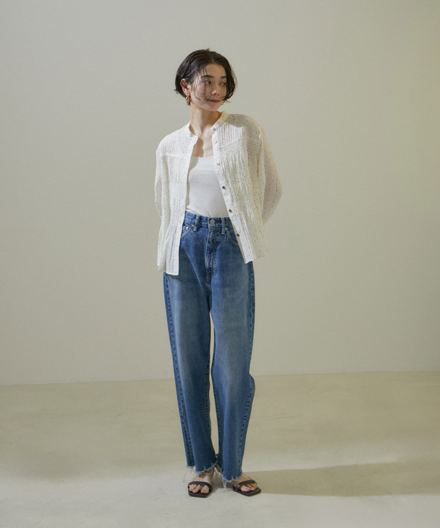 SALON adam et rope'「【WEB限定】ドットプリントシャーリングブラウス/24SS」|シャツ・ブラウス|