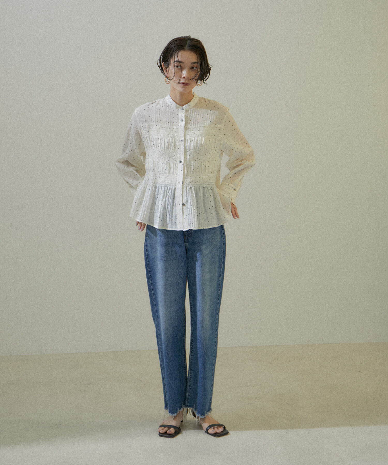 SALON adam et rope'「【WEB限定】ドットプリントシャーリングブラウス/24SS」|シャツ・ブラウス|