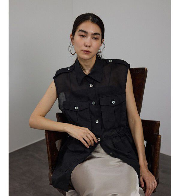 SALON adam et rope'「シアーリネンミリタリージレ」|ベスト・ジレ|ブラック(01)