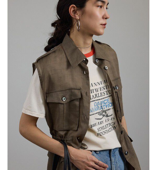 SALON adam et rope'「シアーリネンミリタリージレ」|ベスト・ジレ|ブラウン系(22)