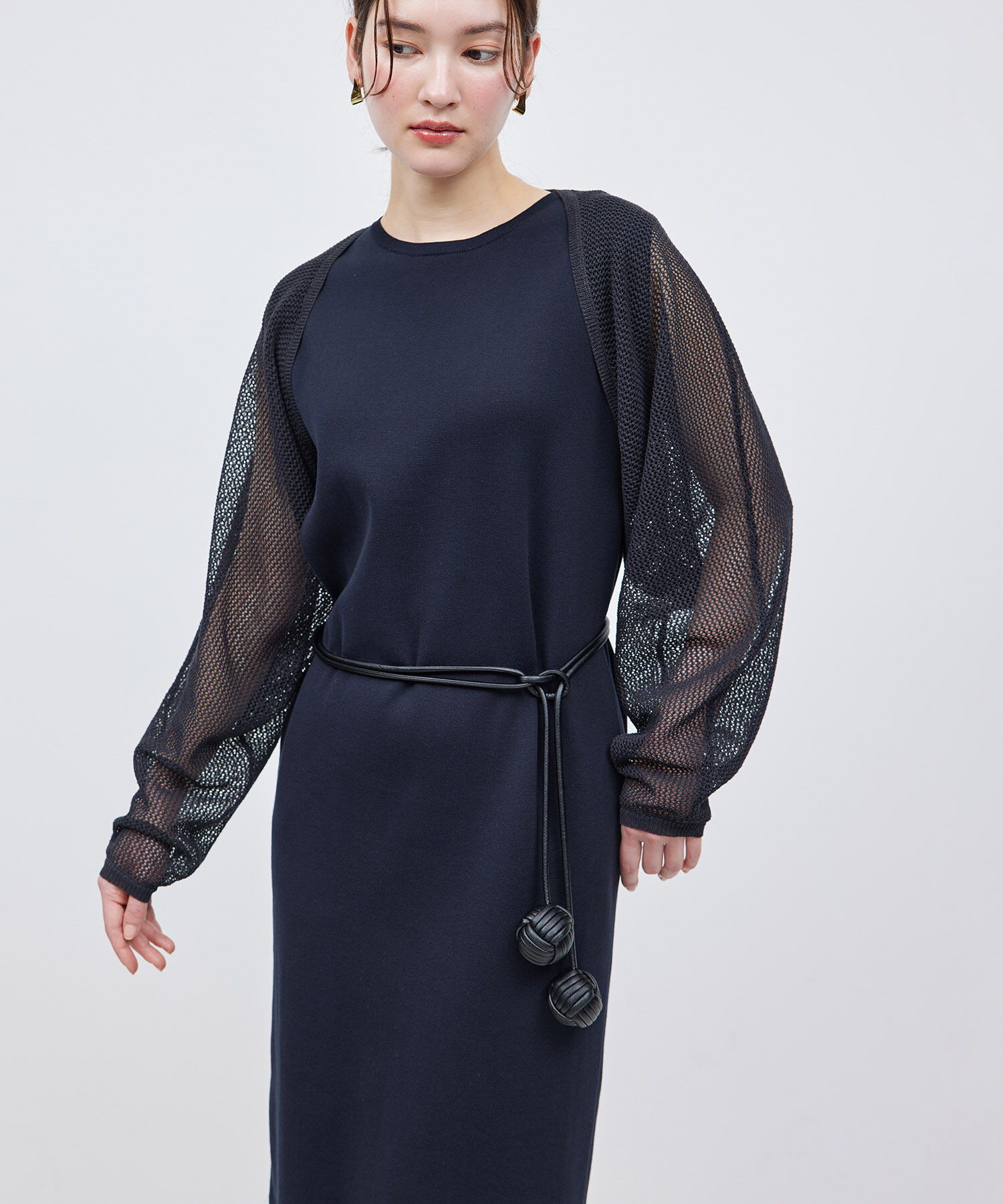 ROPE「ペーパーヤーンメッシュカーディガン/ショート丈メッシュボレロ」|カーディガン|ブラック(01)