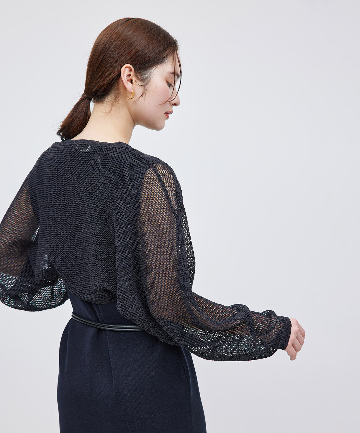 ROPE「ペーパーヤーンメッシュカーディガン/ショート丈メッシュボレロ」|カーディガン|