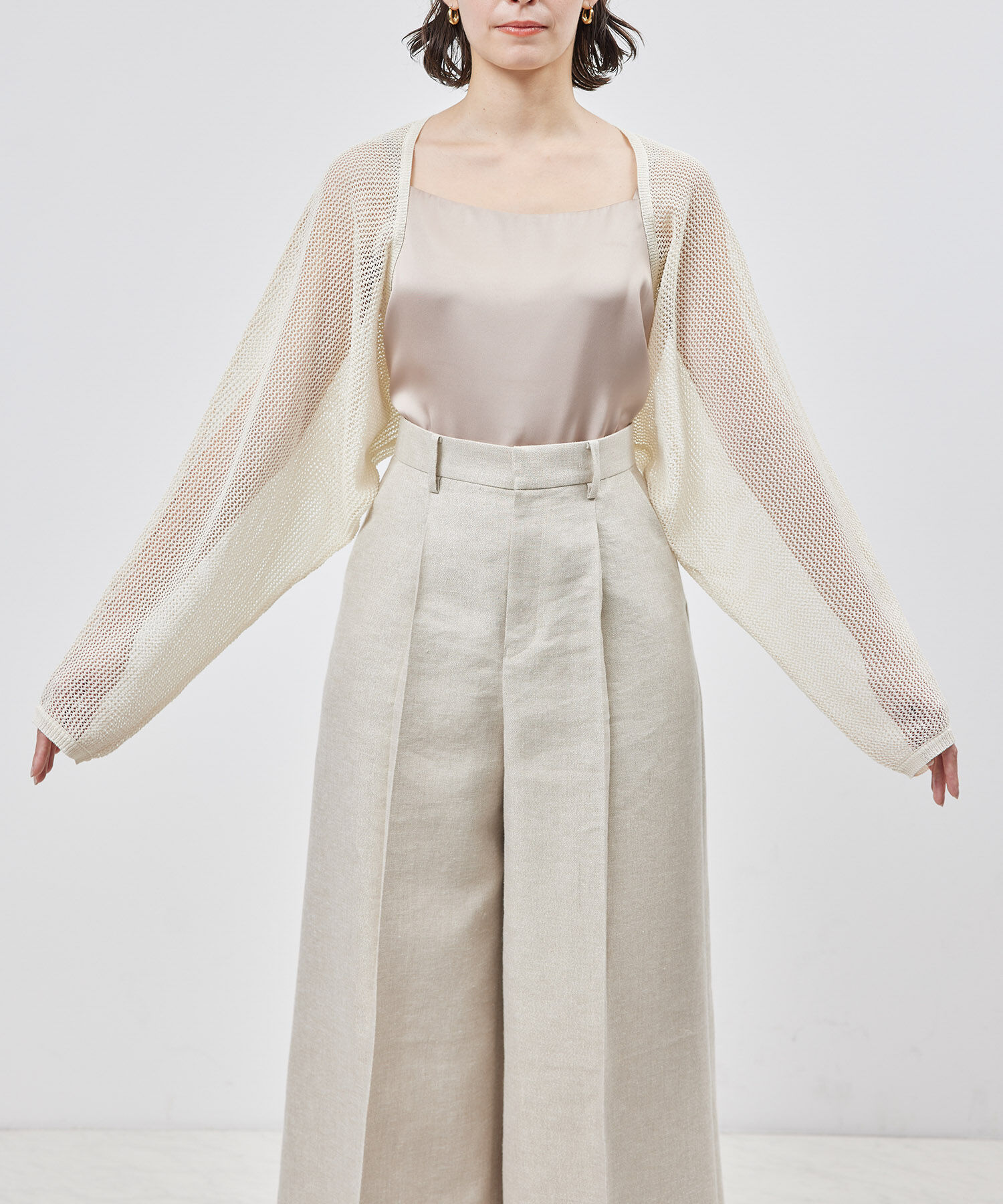 ROPE「ペーパーヤーンメッシュカーディガン/ショート丈メッシュボレロ」|カーディガン|