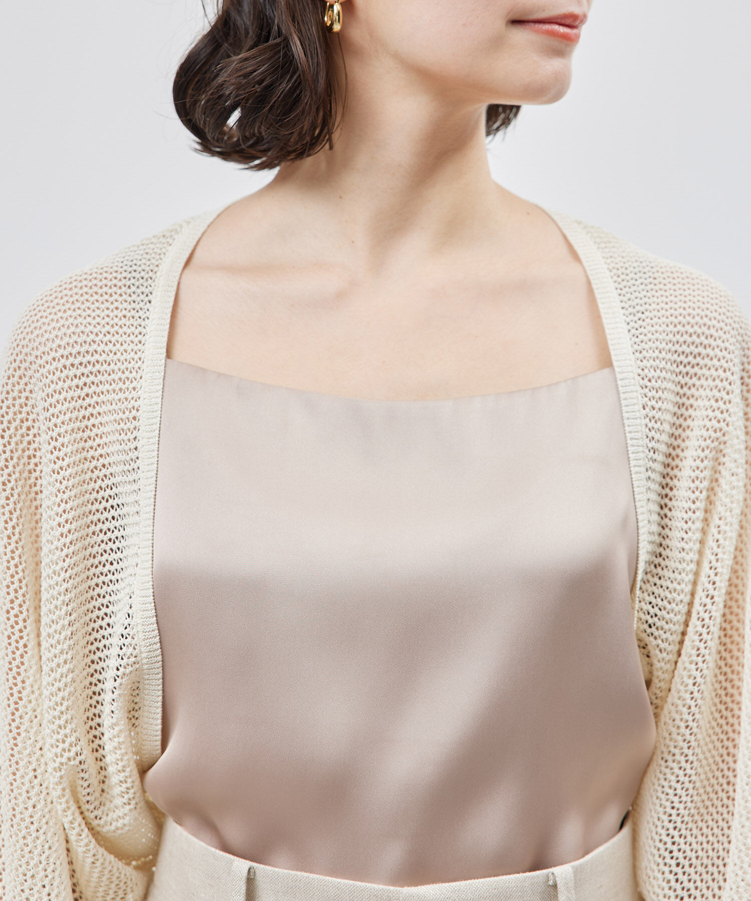 ROPE「ペーパーヤーンメッシュカーディガン/ショート丈メッシュボレロ」|カーディガン|