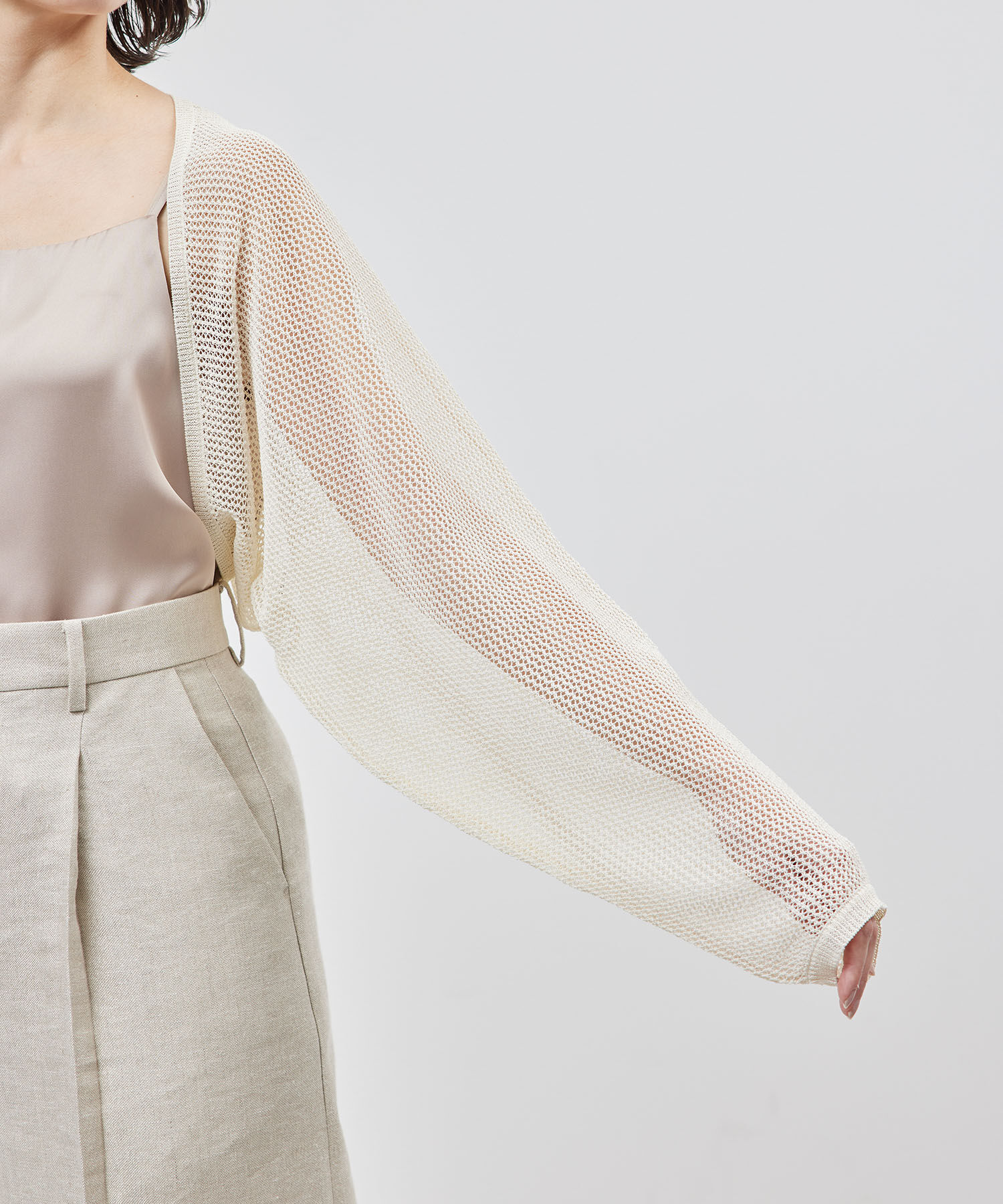 ROPE「ペーパーヤーンメッシュカーディガン/ショート丈メッシュボレロ」|カーディガン|