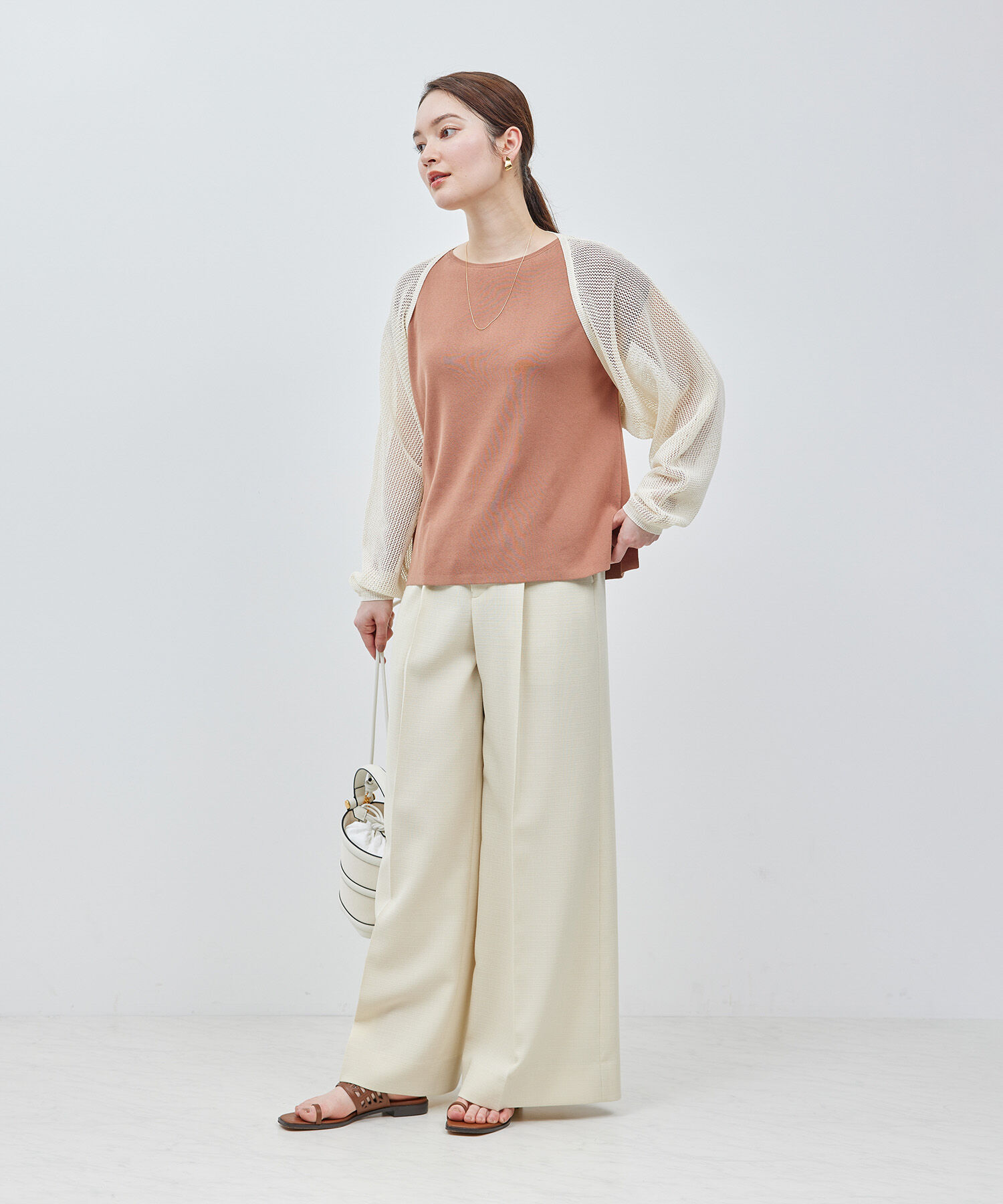 ROPE「ペーパーヤーンメッシュカーディガン/ショート丈メッシュボレロ」|カーディガン|