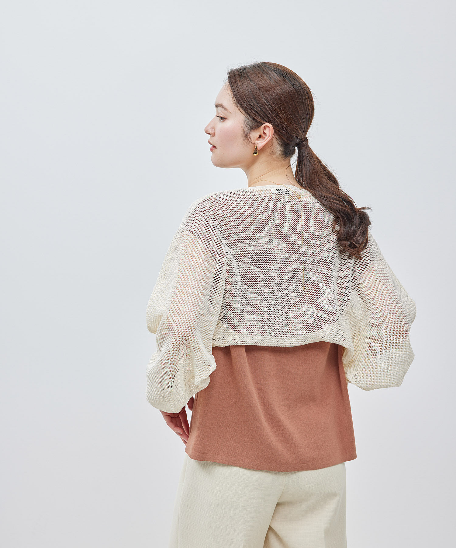 ROPE「ペーパーヤーンメッシュカーディガン/ショート丈メッシュボレロ」|カーディガン|