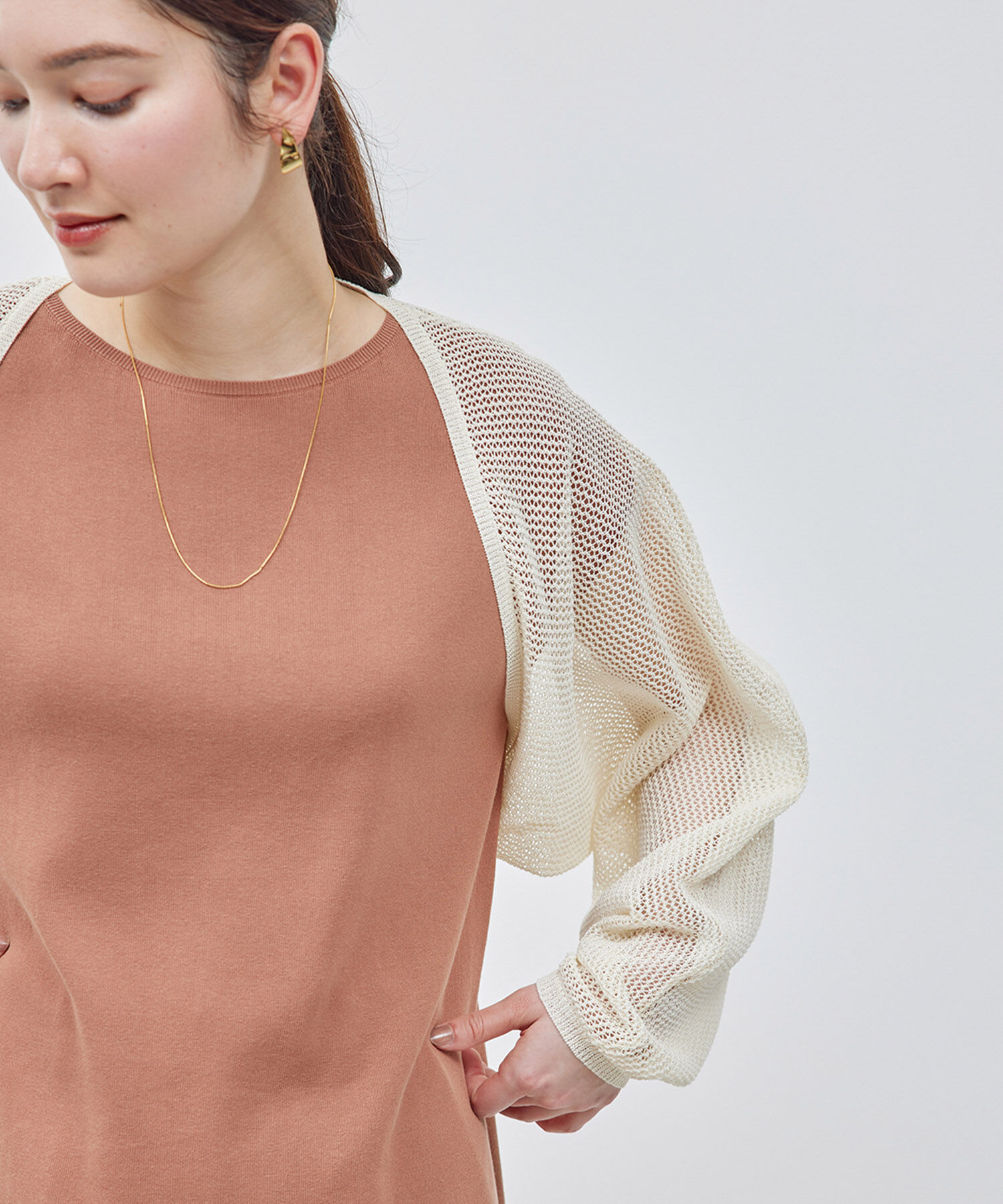 ROPE「ペーパーヤーンメッシュカーディガン/ショート丈メッシュボレロ」|カーディガン|