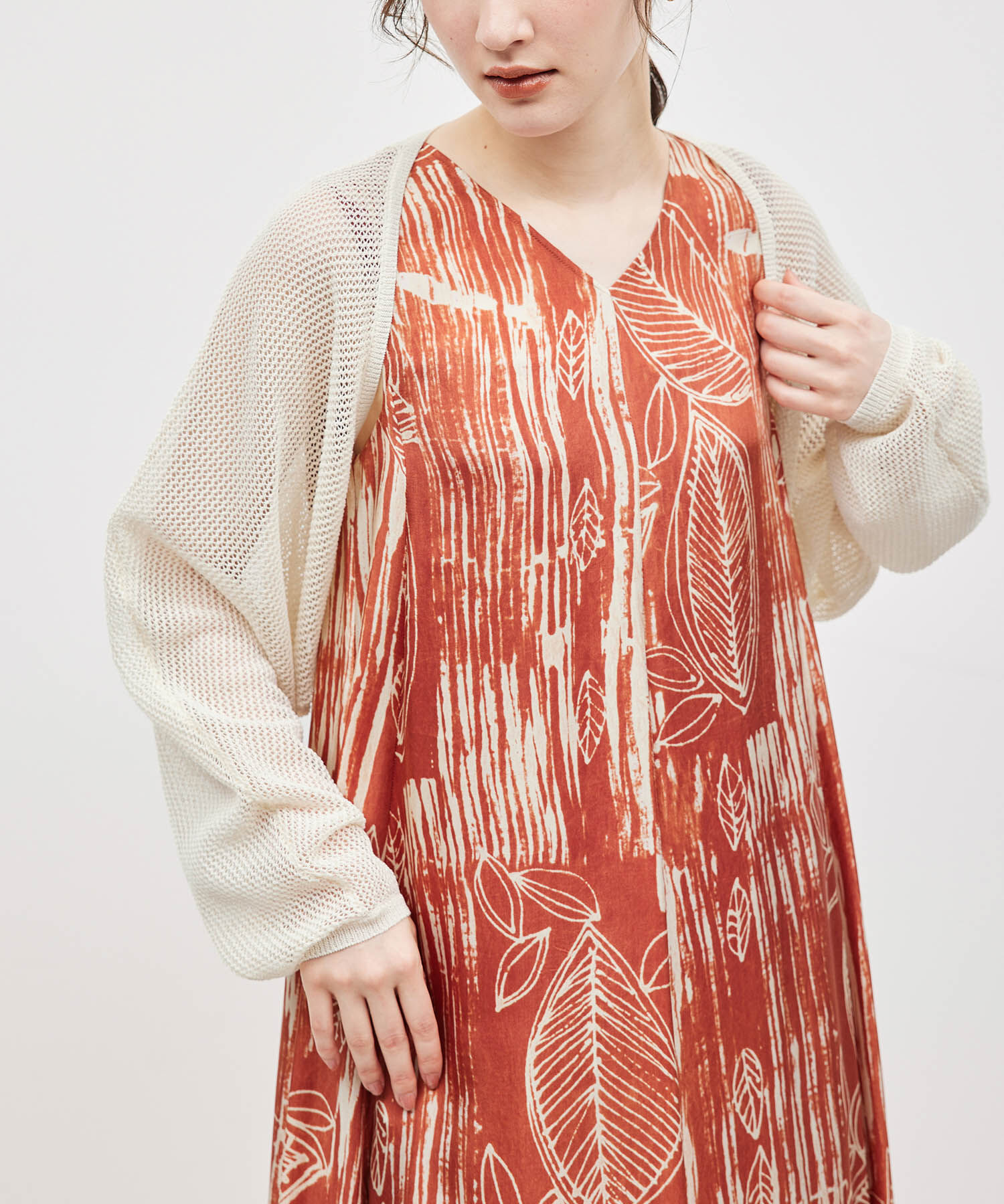 ROPE「ペーパーヤーンメッシュカーディガン/ショート丈メッシュボレロ」|カーディガン|