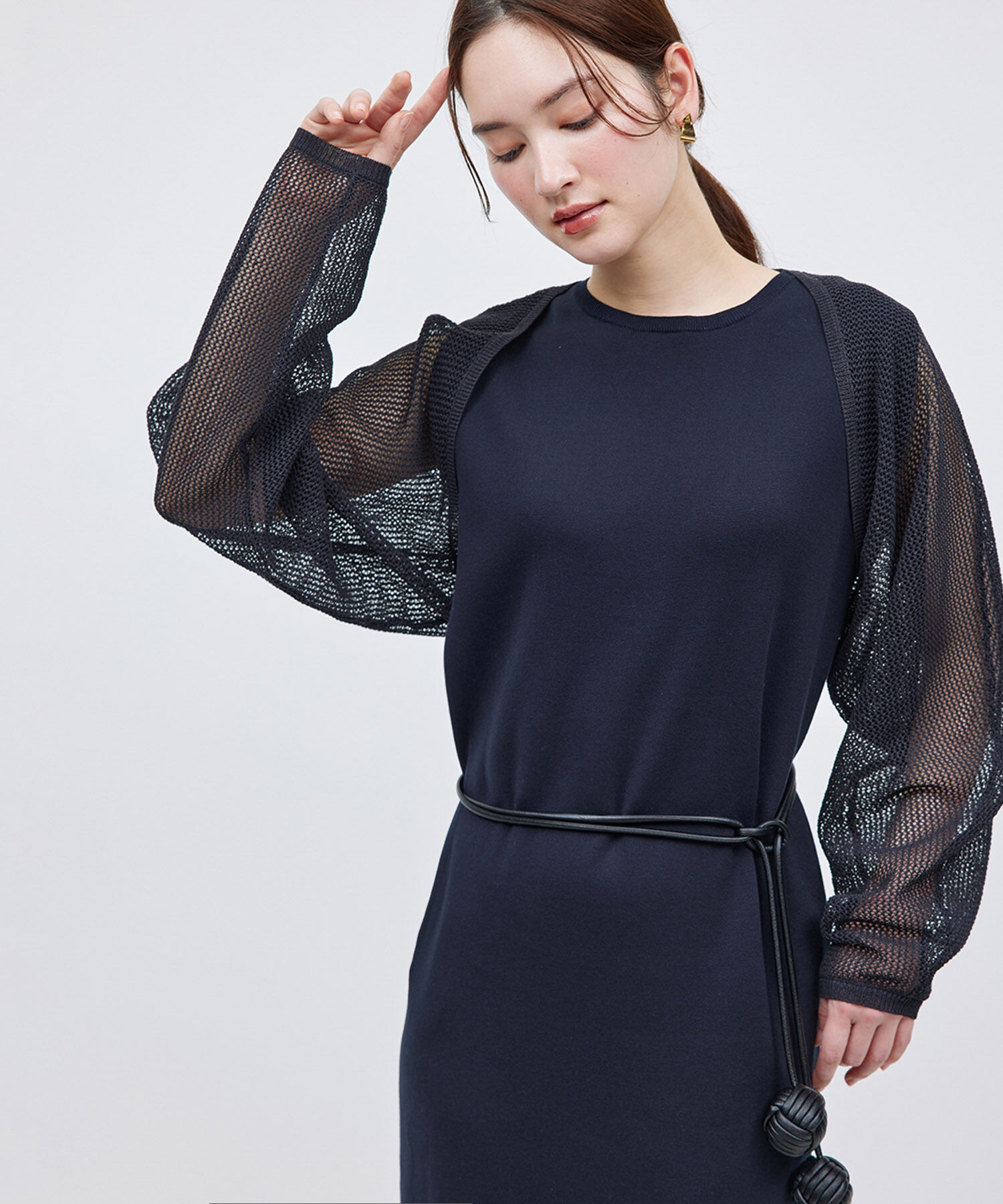 ROPE「ペーパーヤーンメッシュカーディガン/ショート丈メッシュボレロ」|カーディガン|