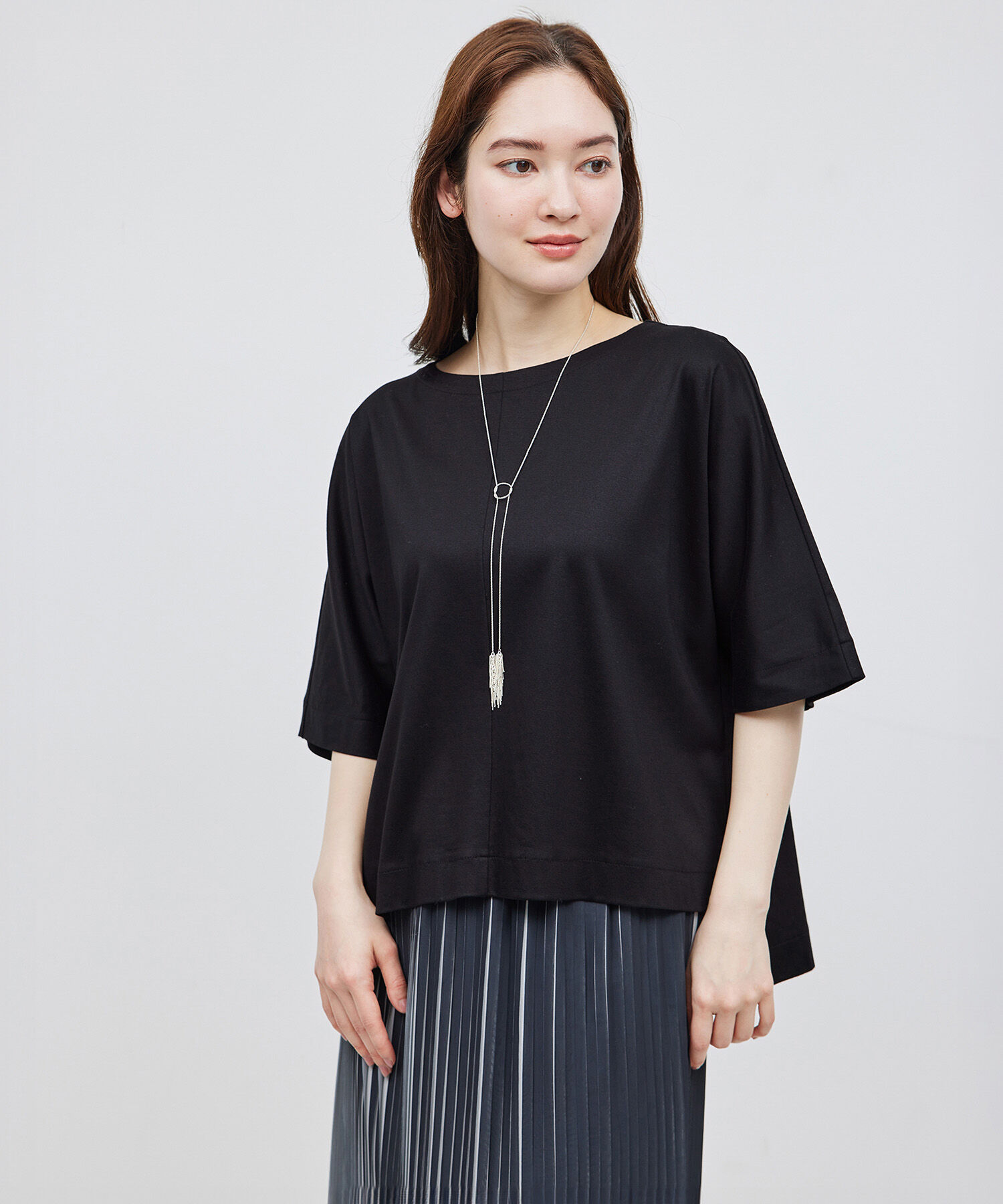 ROPE「汗染み防止スムース半袖カットソー」|Tシャツ・カットソー|ブラック(01)