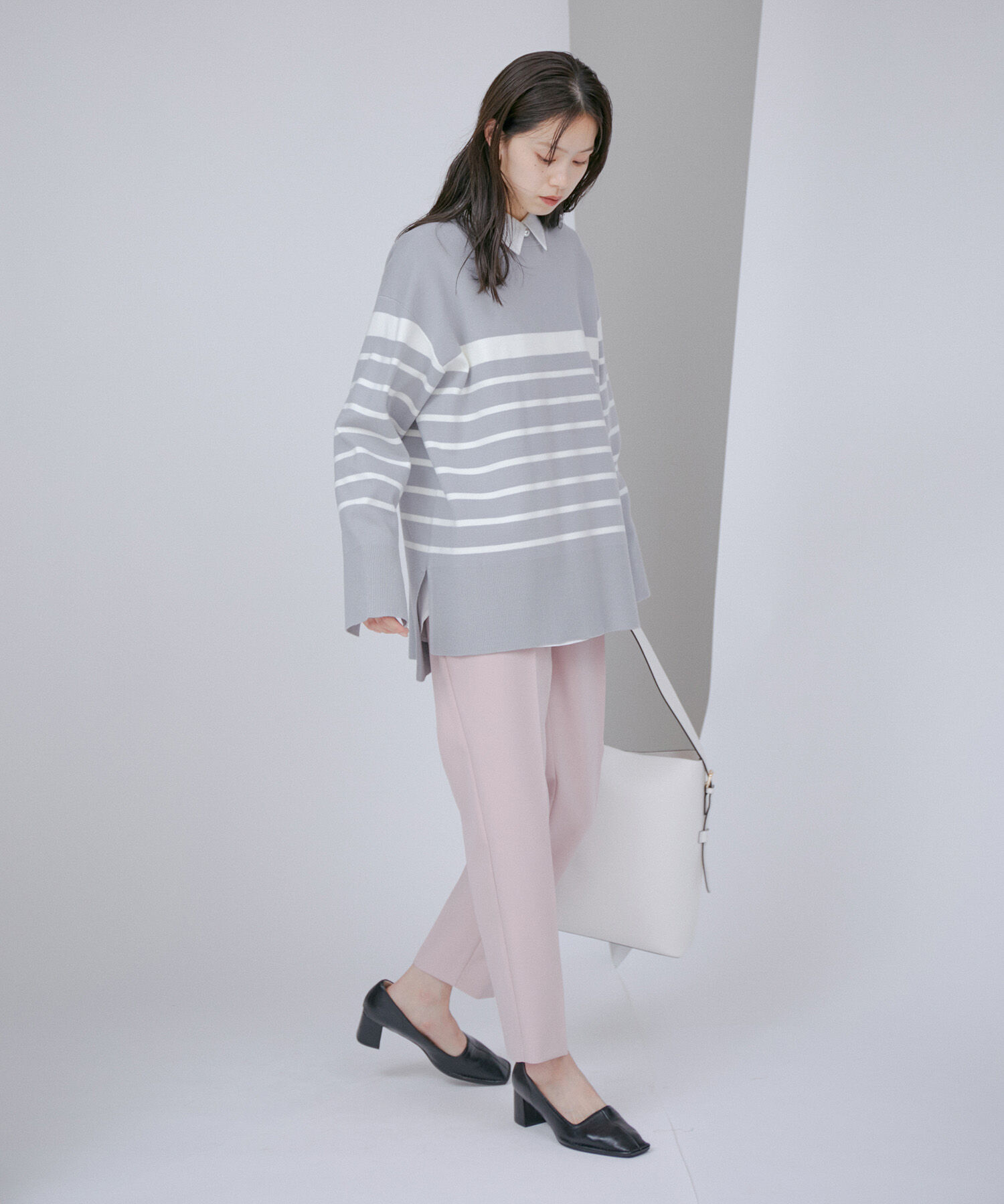 VIS「【洗える・防シワ】ダブルクロスドロストイージーテーパードパンツ」|スラックス|