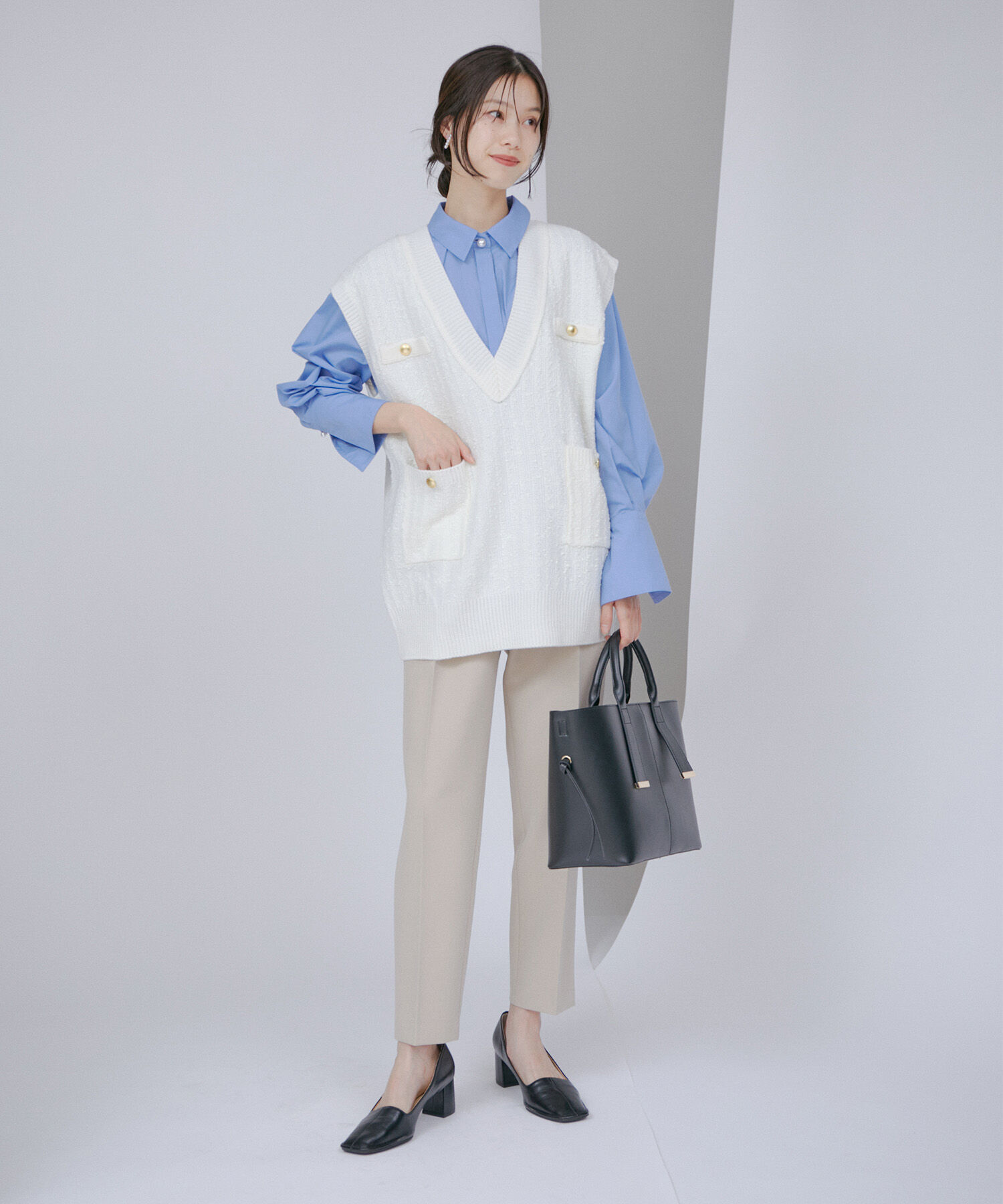 VIS「【洗える・防シワ】ダブルクロスドロストイージーテーパードパンツ」|スラックス|