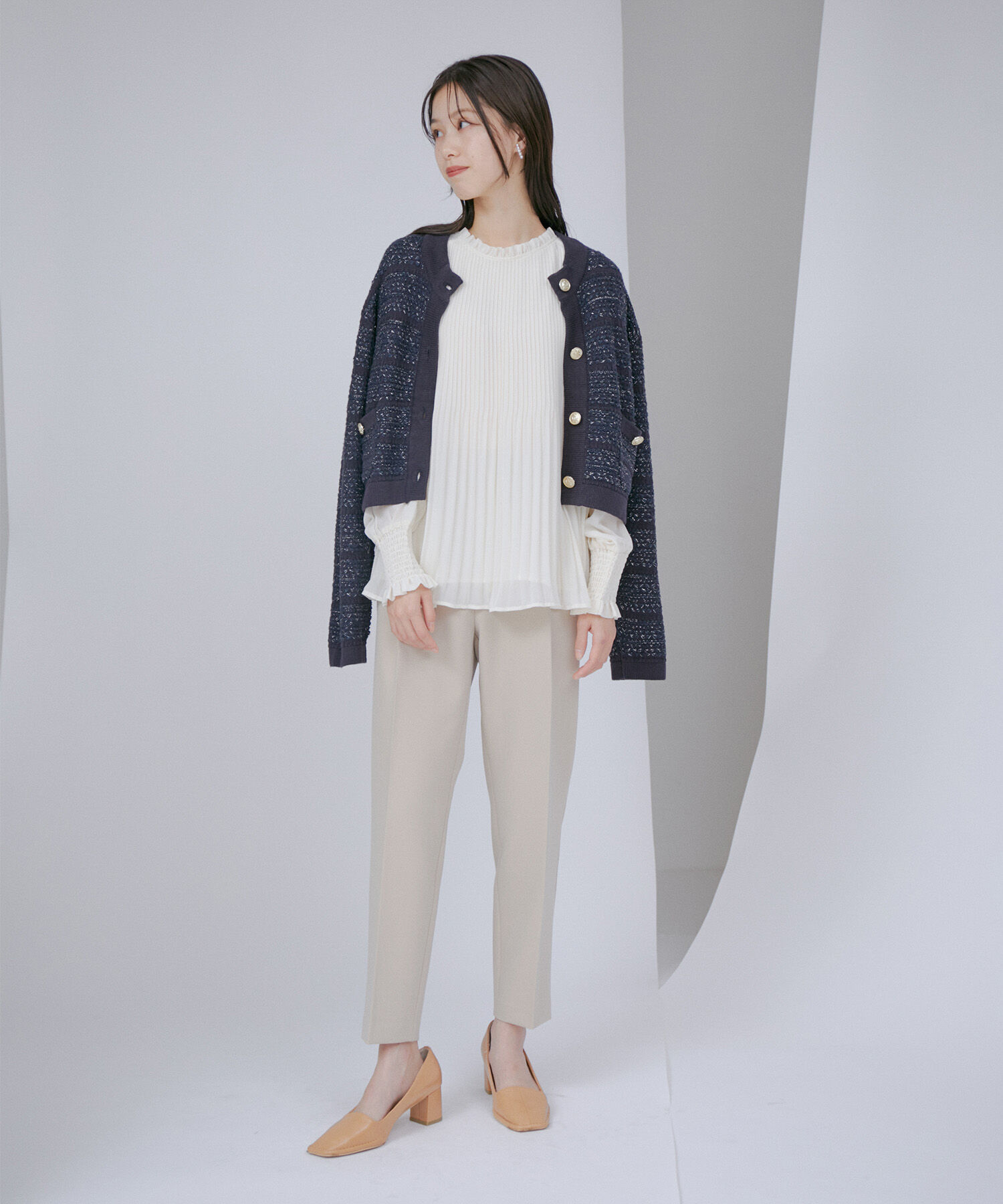 VIS「【洗える・防シワ】ダブルクロスドロストイージーテーパードパンツ」|スラックス|