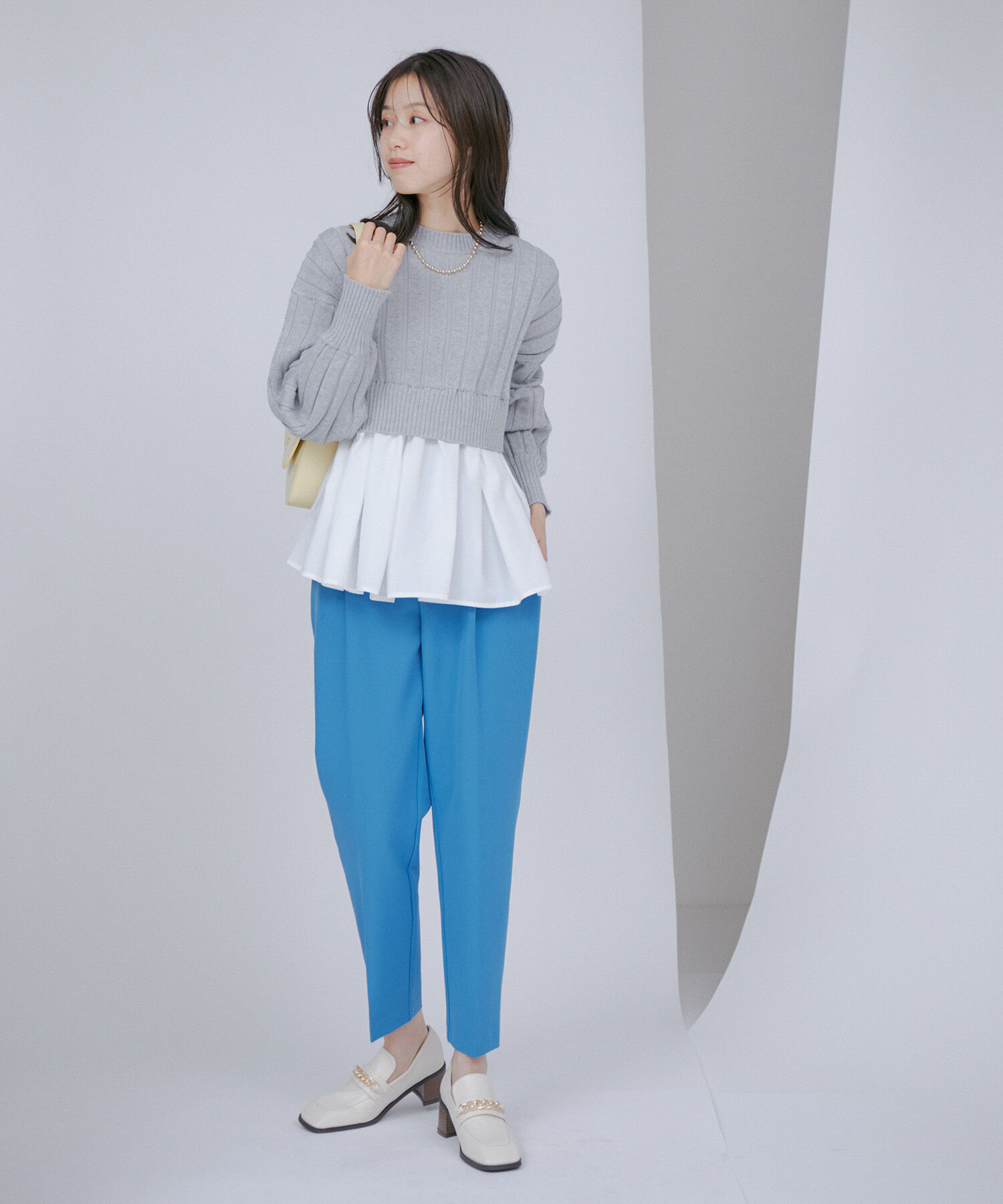 VIS「【洗える・防シワ】ダブルクロスドロストイージーテーパードパンツ」|スラックス|