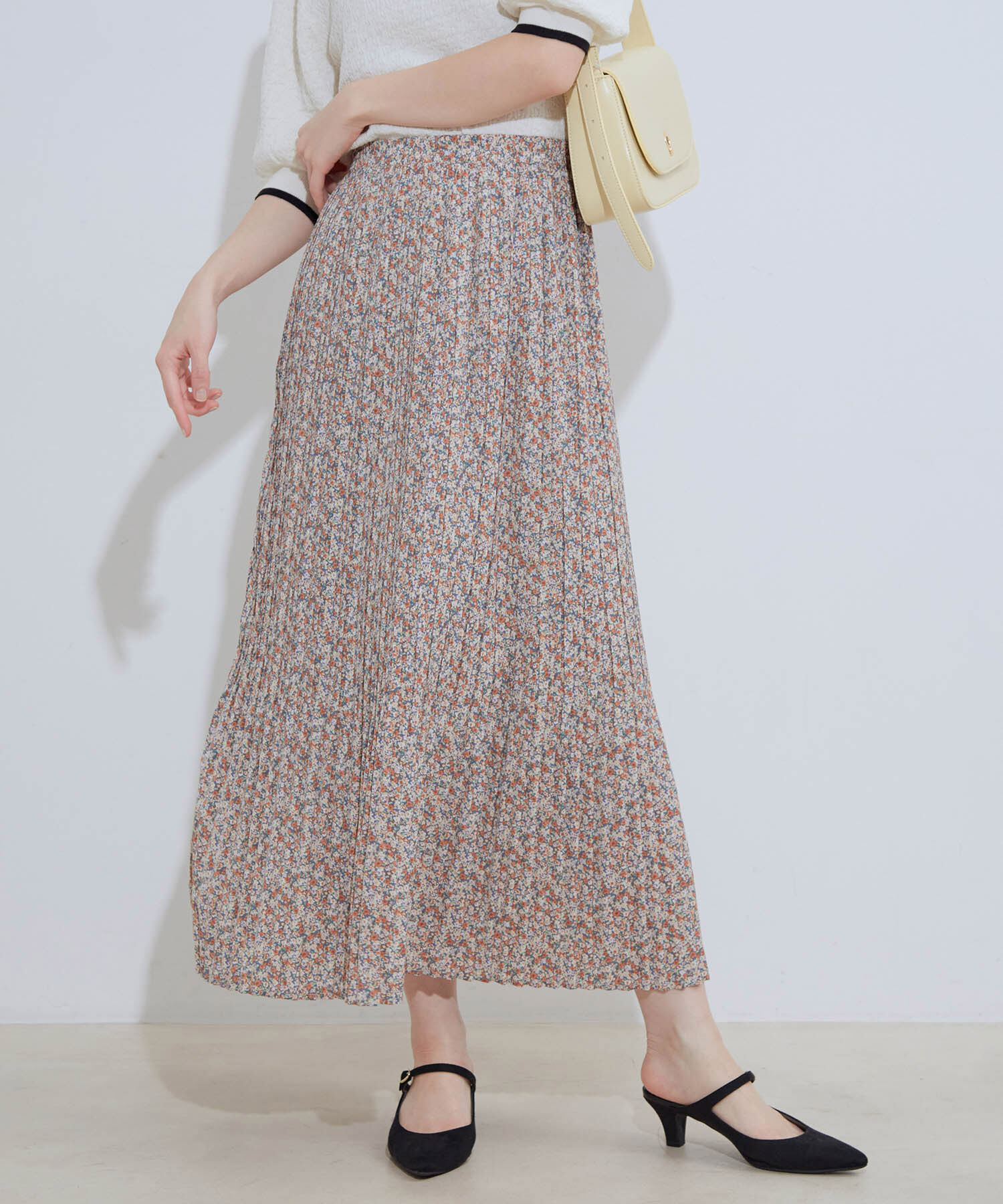 vis-a-vis「【WEB限定】アニマルドット＆花柄プリーツロングスカート」|スカート|ブルー系(45)