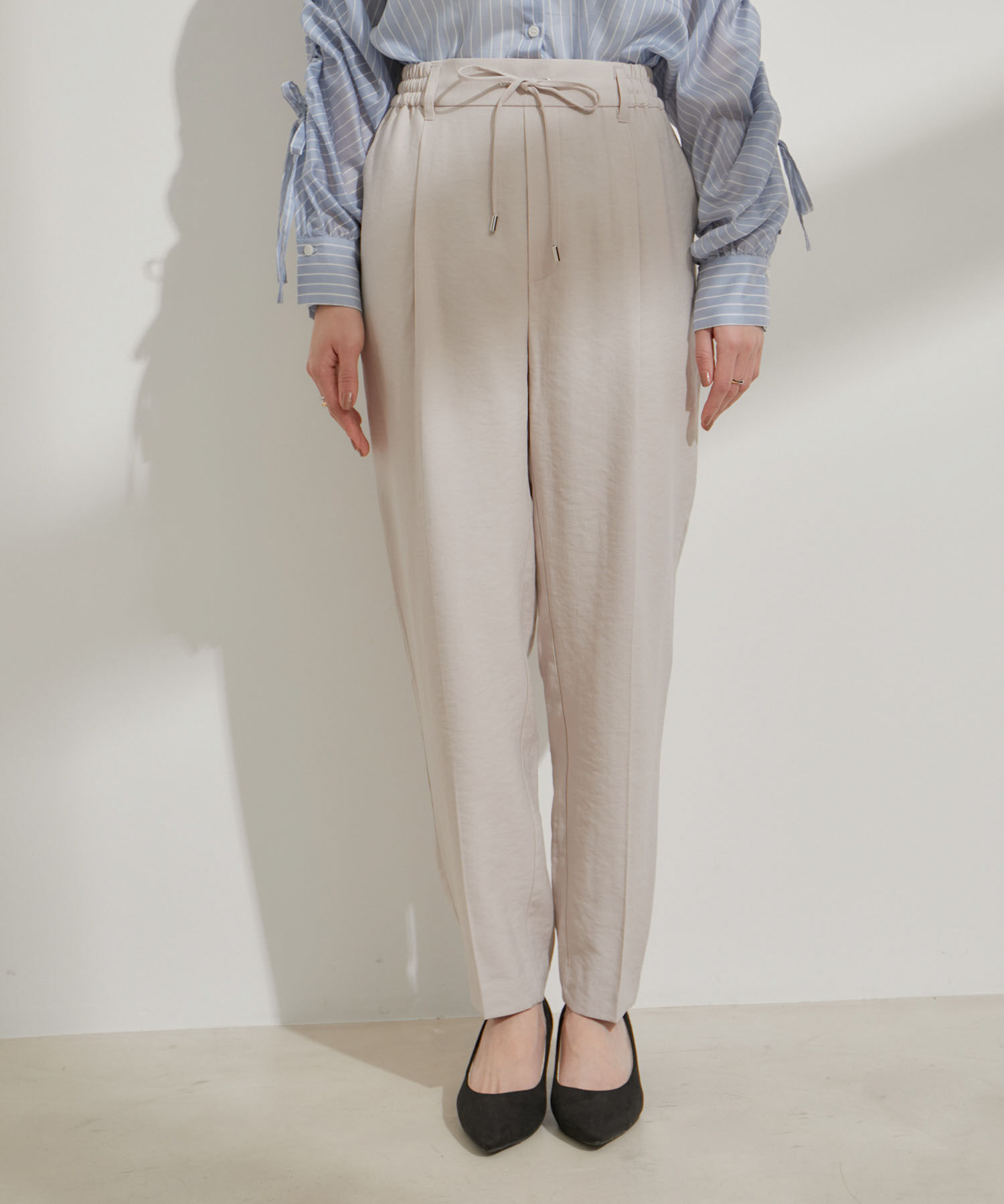 VIS「リネンライクリラックステーパードパンツ【接触冷感・洗える】【低身長～高身長】」|スラックス|