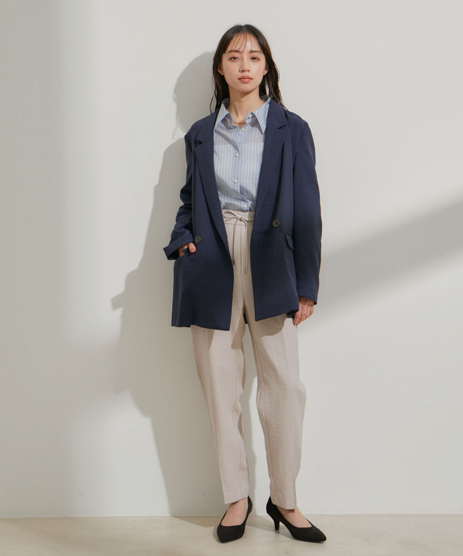 VIS「リネンライクリラックステーパードパンツ【接触冷感・洗える】【低身長～高身長】」|スラックス|