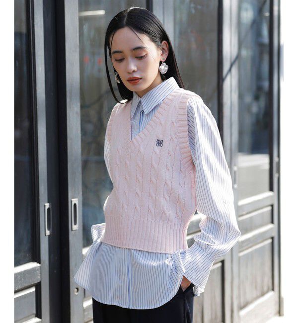 VIS「ロゴ刺繍ケーブルベスト」|ベスト・ジレ|ピンク