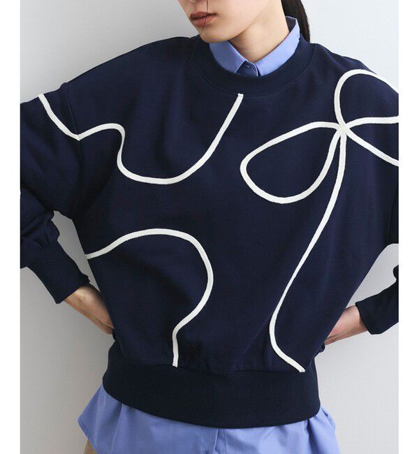 VIS「【洗える】ハート＆リボンコード刺繍スウェット」|スウェット・ジャージ|ネイビー(40)