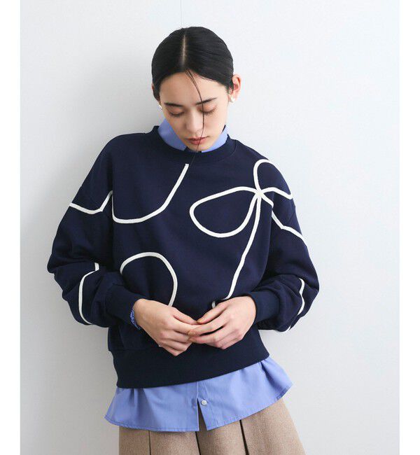 VIS「【洗える】ハート＆リボンコード刺繍スウェット」|スウェット・ジャージ|