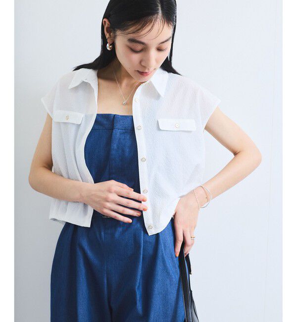 VIS「【UVケア/洗える】フレンチスリーブサッカーブラウス」|シャツ・ブラウス|