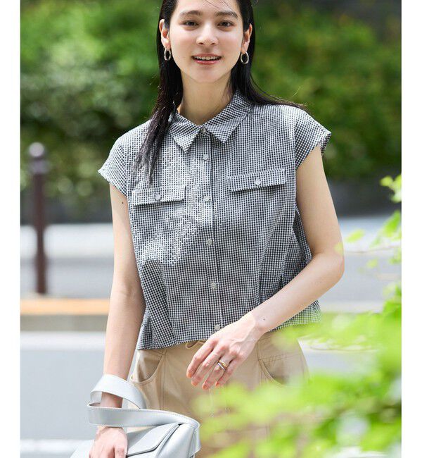 VIS「【UVケア/洗える】フレンチスリーブサッカーブラウス」|シャツ・ブラウス|