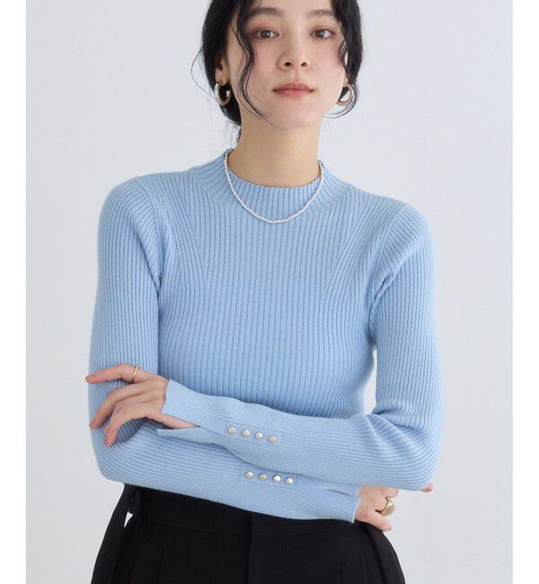 VIS「スリーブ釦アクセントリブニット/WEB限定FSサイズ・静電気防止」|ニット・セーター|