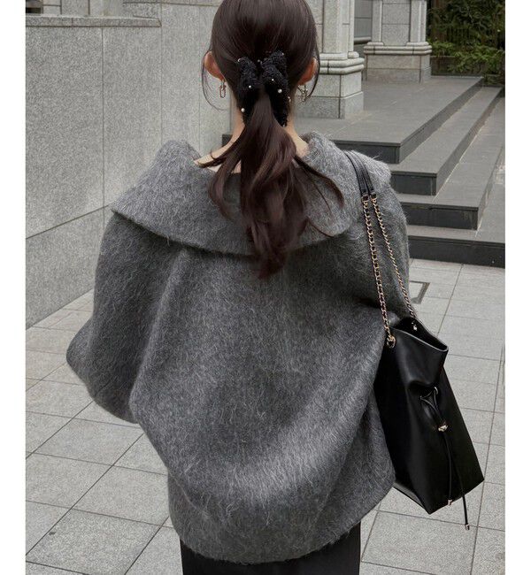 VIS「【アウター総選挙1位】ビッグカラーモモンガシャギーショートコート」|ブルゾン・スタジャン|