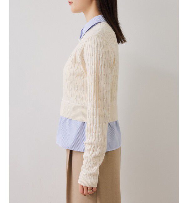 VIS「【美得】ハイゲージケーブシャツドッキングプルオーバー」|ニット・セーター|