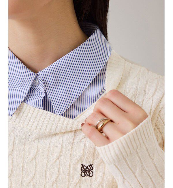 VIS「【美得】ハイゲージケーブシャツドッキングプルオーバー」|ニット・セーター|