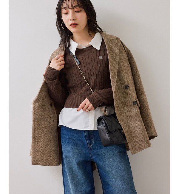 VIS「【美得】ハイゲージケーブシャツドッキングプルオーバー」|ニット・セーター|