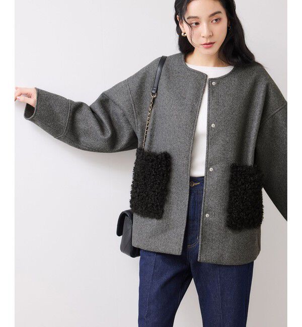 VIS「【WEB限定】ボアポケットノーカラーコート」|その他|